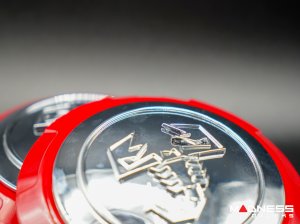 FIAT 500 Wheel Center Cap Set - set of 4 - Red/ Chrome - Scorpion Design 